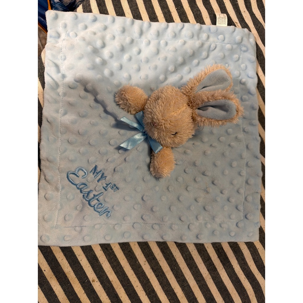 Walmart My 1st Easter Blue Bunny Minky Dot Satin Backed Security Blanket Lovey